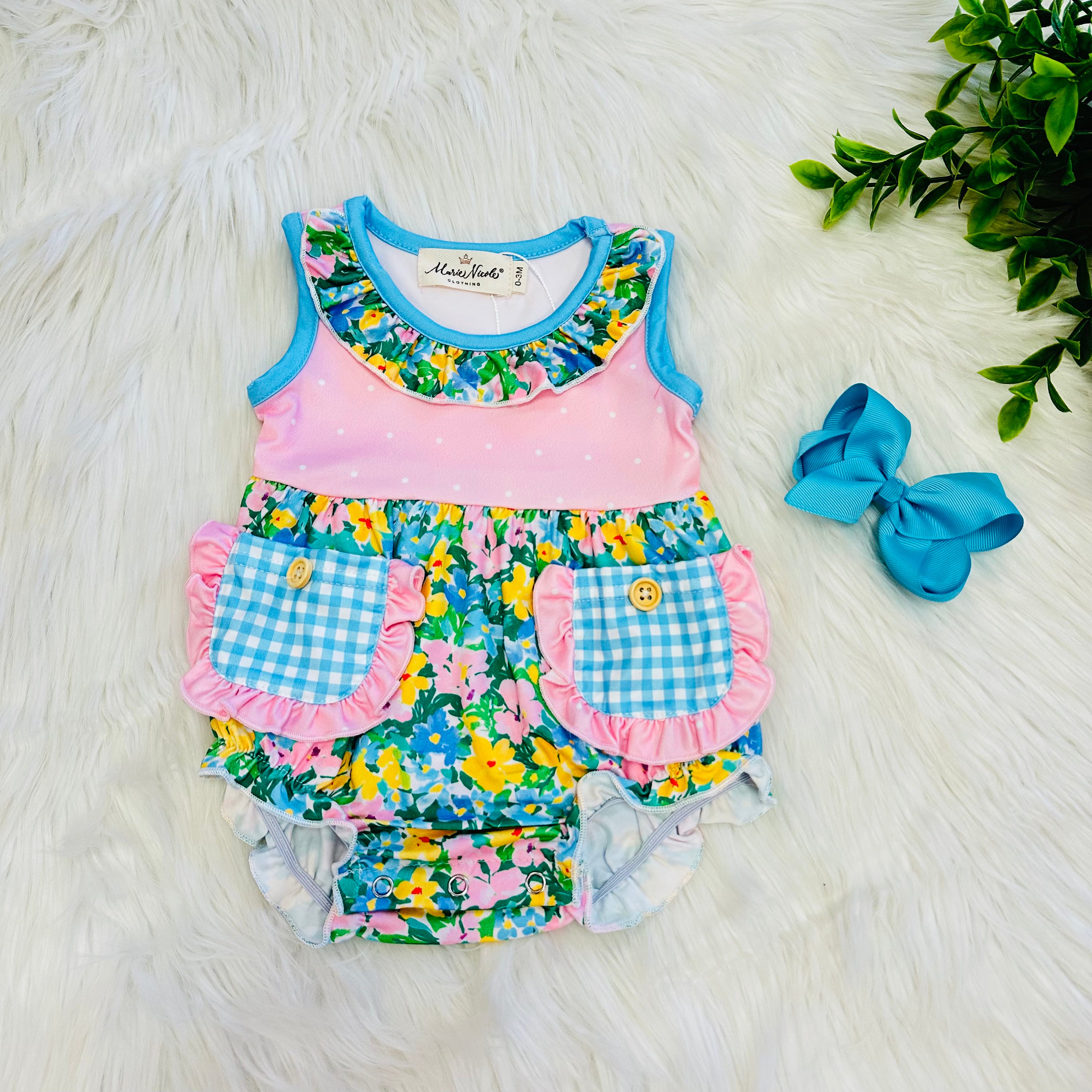 Girl’s Little Blossom Floral Pocket Bubble Romper