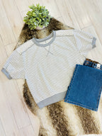Women’s Umgee Heather Grey Striped Knit Top with Ribbed Trim- Oversized
