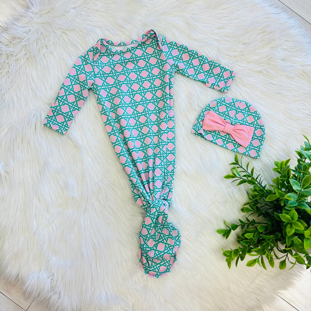 Girl’s Coastal Cane Knotted Gown and Hat Set