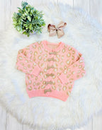 Girls Pink Cheetah & Tan Bow Cardigan