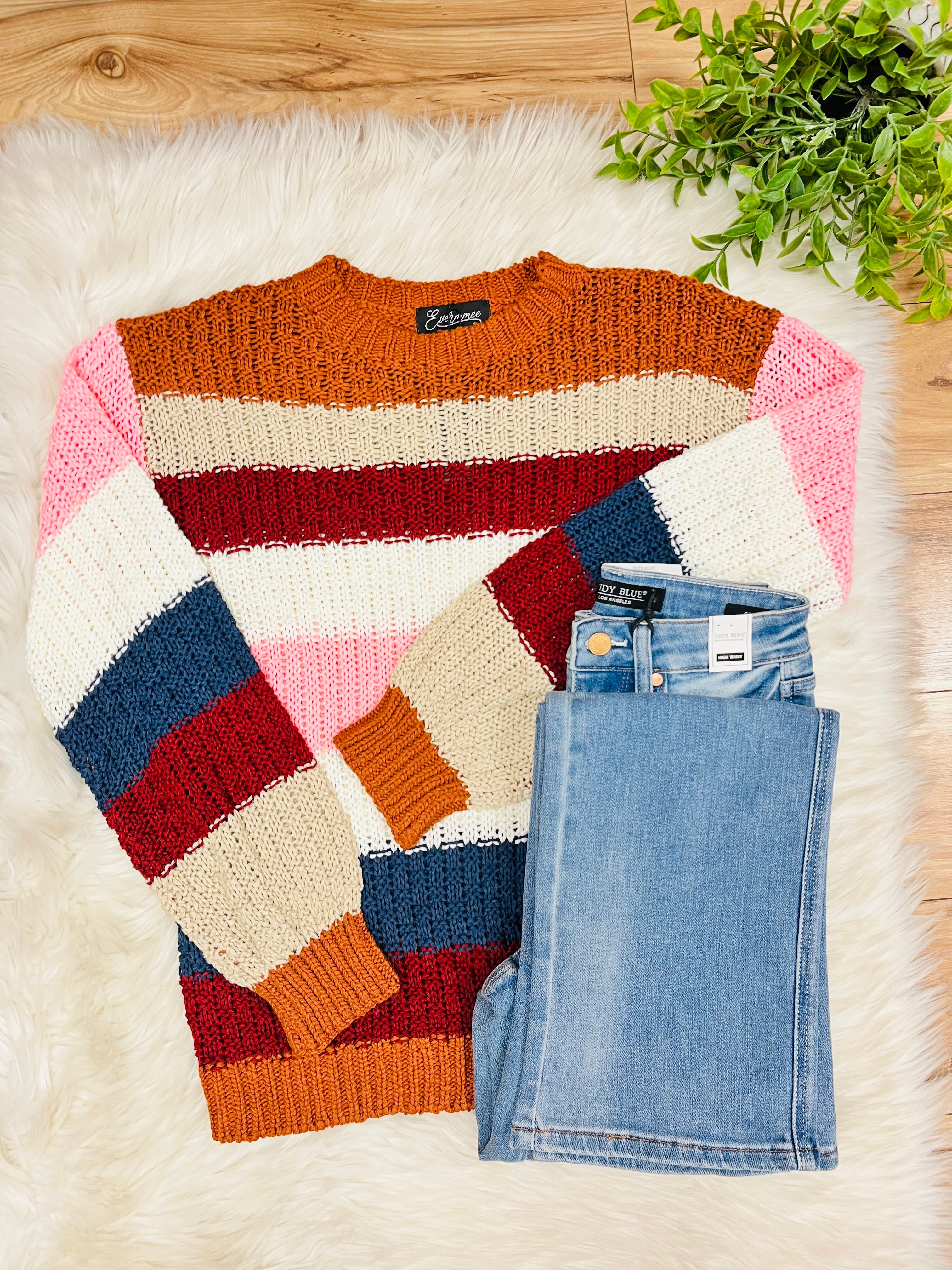 Women’s Knit Sweater Top Fall Striped- True to Size