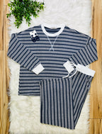 Women’s Zenana Navy Striped Ribbed Pant Set