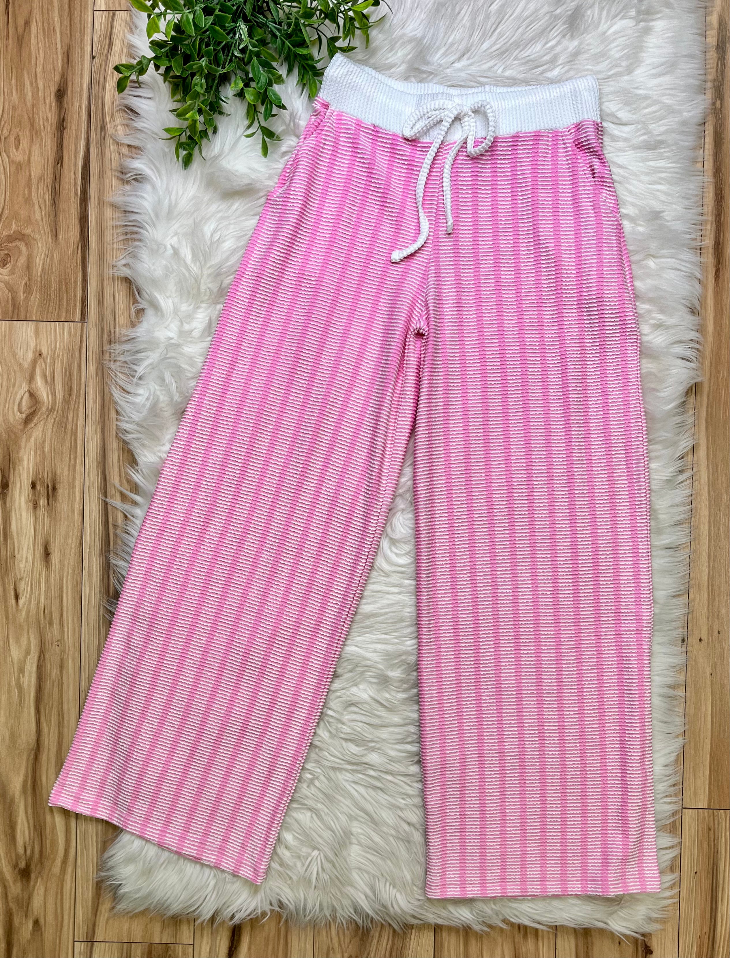 Women’s Zenana Candy Pink Striped Ribbed Pant Set