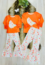 Girls Orange Chicken Floral Outfit