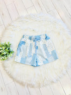 Women’s Blue Mixed Patchwork Short Set