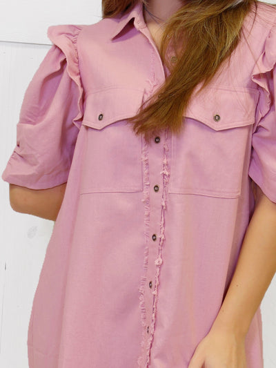 GIGiO Light Mauve Linen Button Up Dress