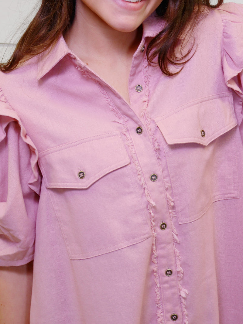 GIGiO Light Mauve Linen Button Up Dress
