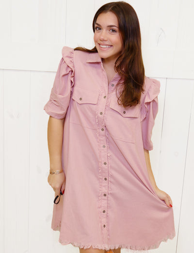 GIGiO Light Mauve Linen Button Up Dress