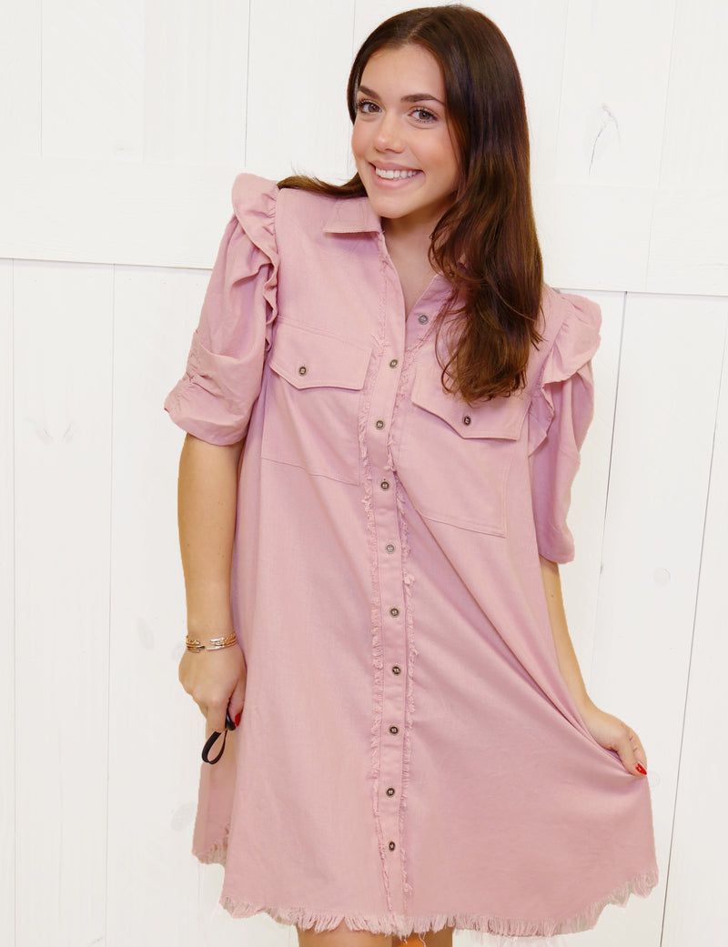GIGiO Light Mauve Linen Button Up Dress