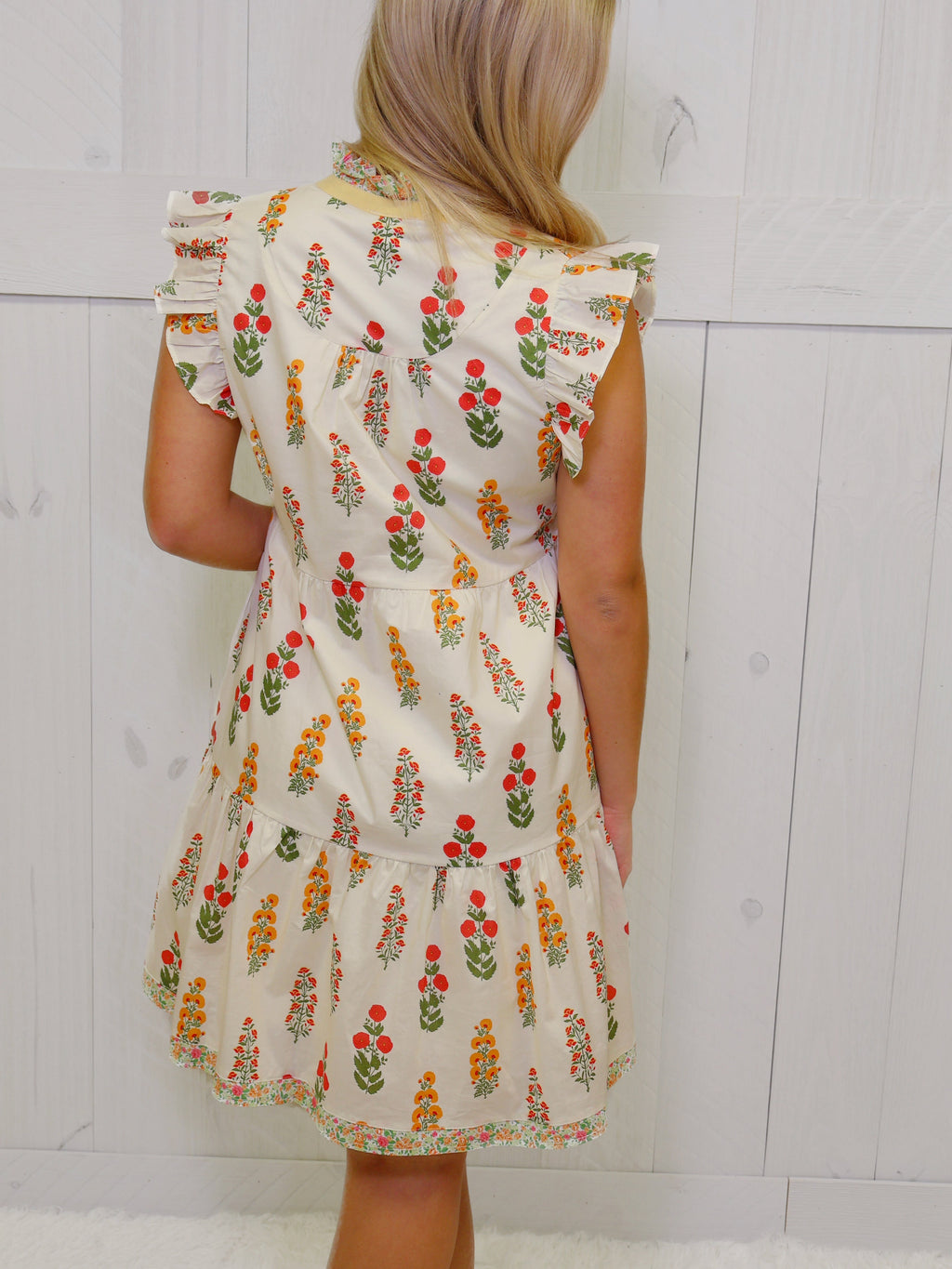 GiGIO Cream Floral Split Neck Dress Women's