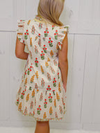 GiGIO Cream Floral Split Neck Dress Women's
