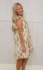 GiGIO Cream Floral Split Neck Dress Women's