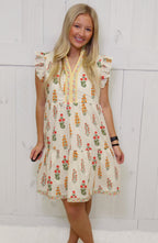 GiGIO Cream Floral Split Neck Dress Women's