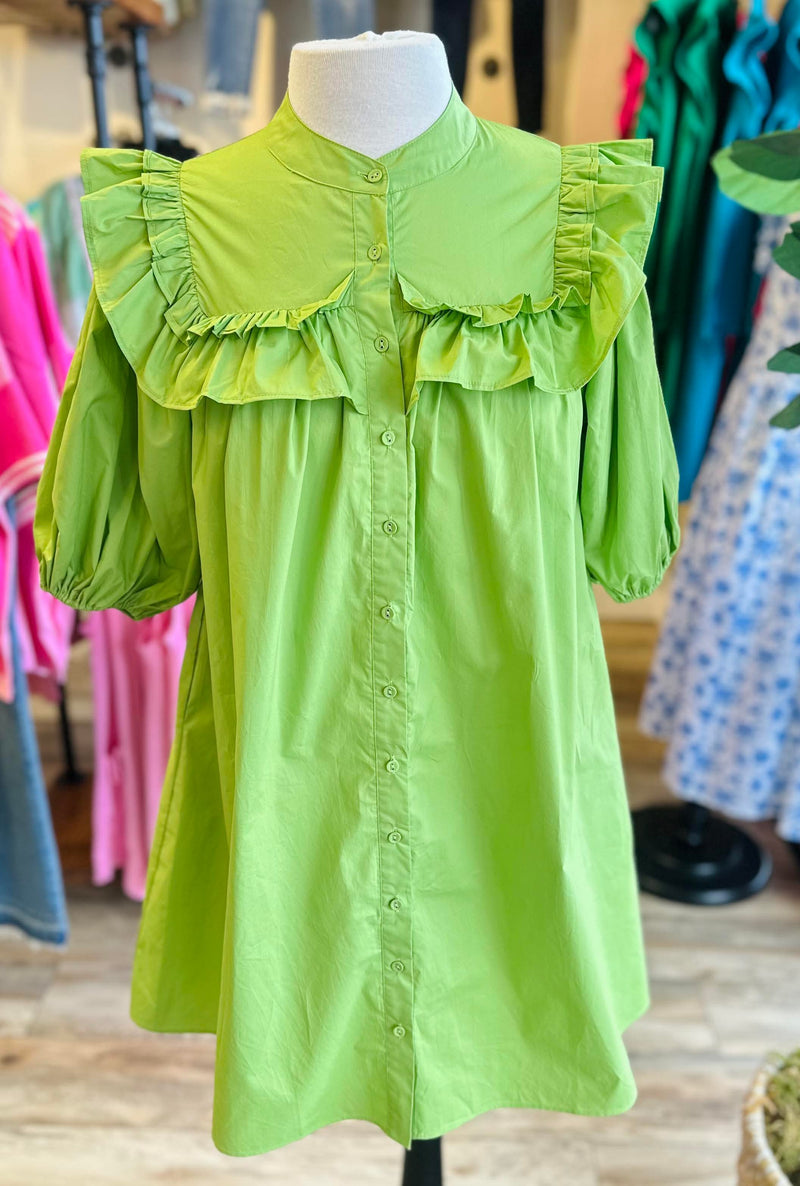 GiGiO Apple Green Puff Sleeve Mini Dress