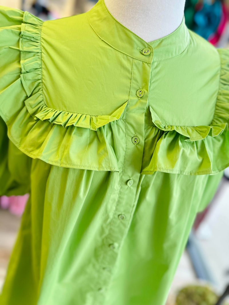 GiGiO Apple Green Puff Sleeve Mini Dress