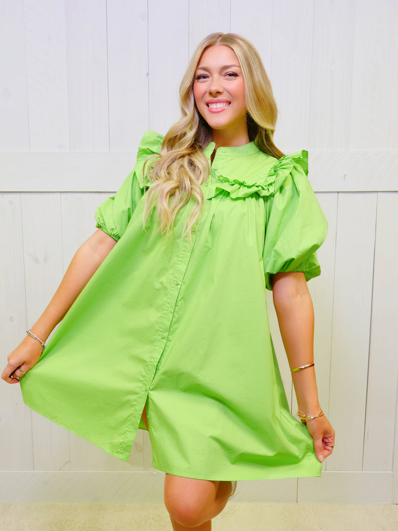 GiGiO Apple Green Puff Sleeve Mini Dress