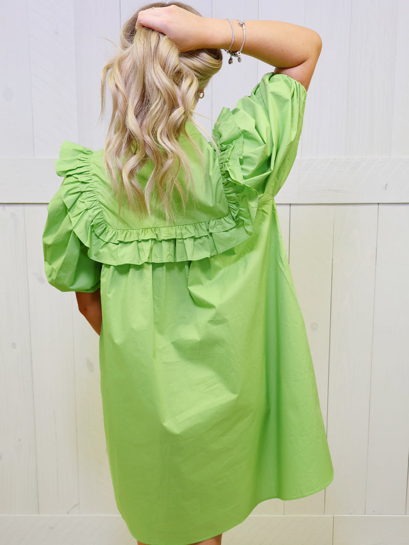GiGiO Apple Green Puff Sleeve Mini Dress