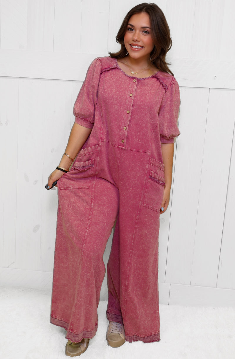 GiGiO Berry Acid Wash Jumpsuit