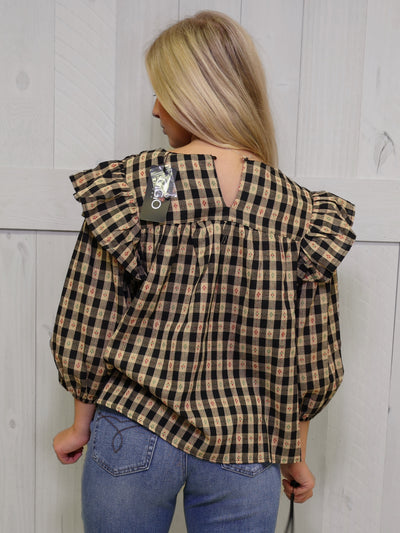 GiGiO Black Checkered Babydoll Top