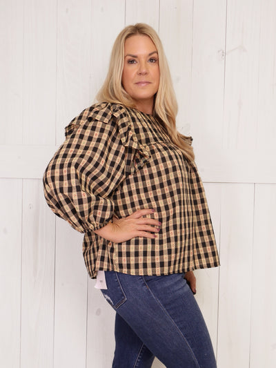 GiGiO Black Checkered Babydoll Top