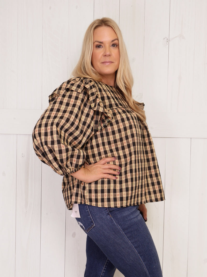 GiGiO Black Checkered Babydoll Top