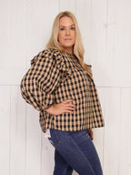 GiGiO Black Checkered Babydoll Top Women’s