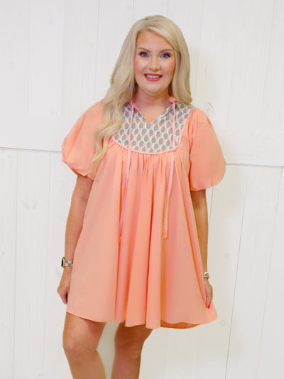 GiGiO Coral Dress with Floral Bodice