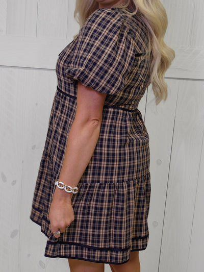 GiGiO Navy Plaid Tiered Dress