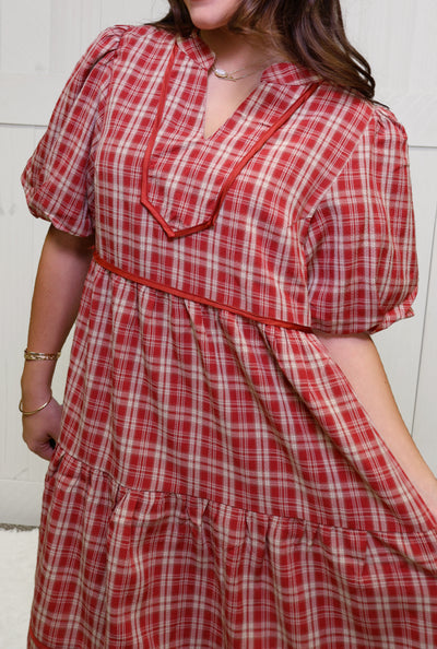 GiGiO Red Plaid Tiered Dress