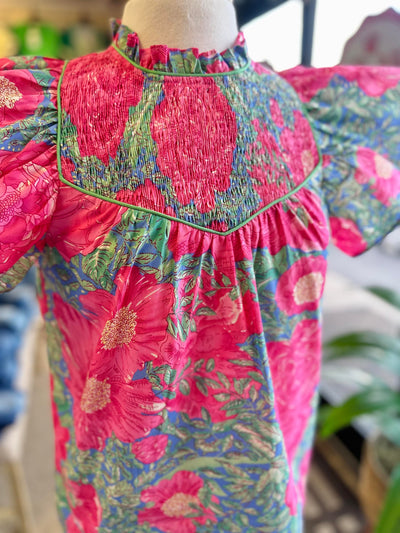 GiGiO Women’s Blue Smocked Neck Blouse Top