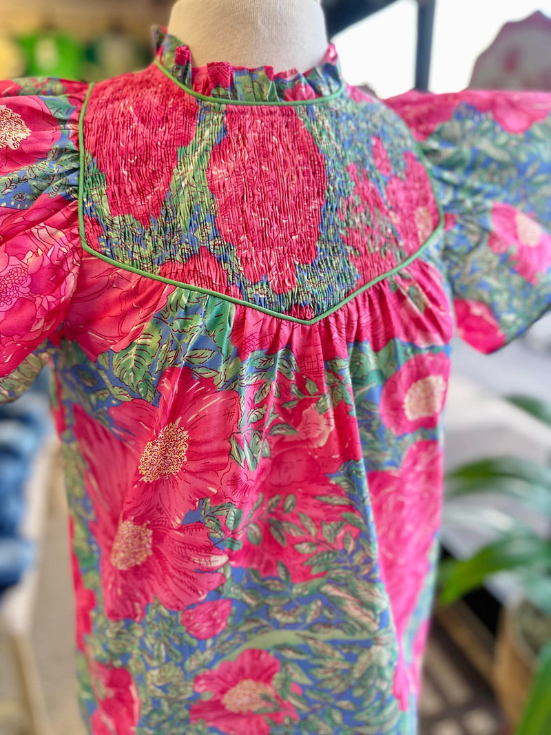 GiGiO Women’s Blue Smocked Neck Blouse Top