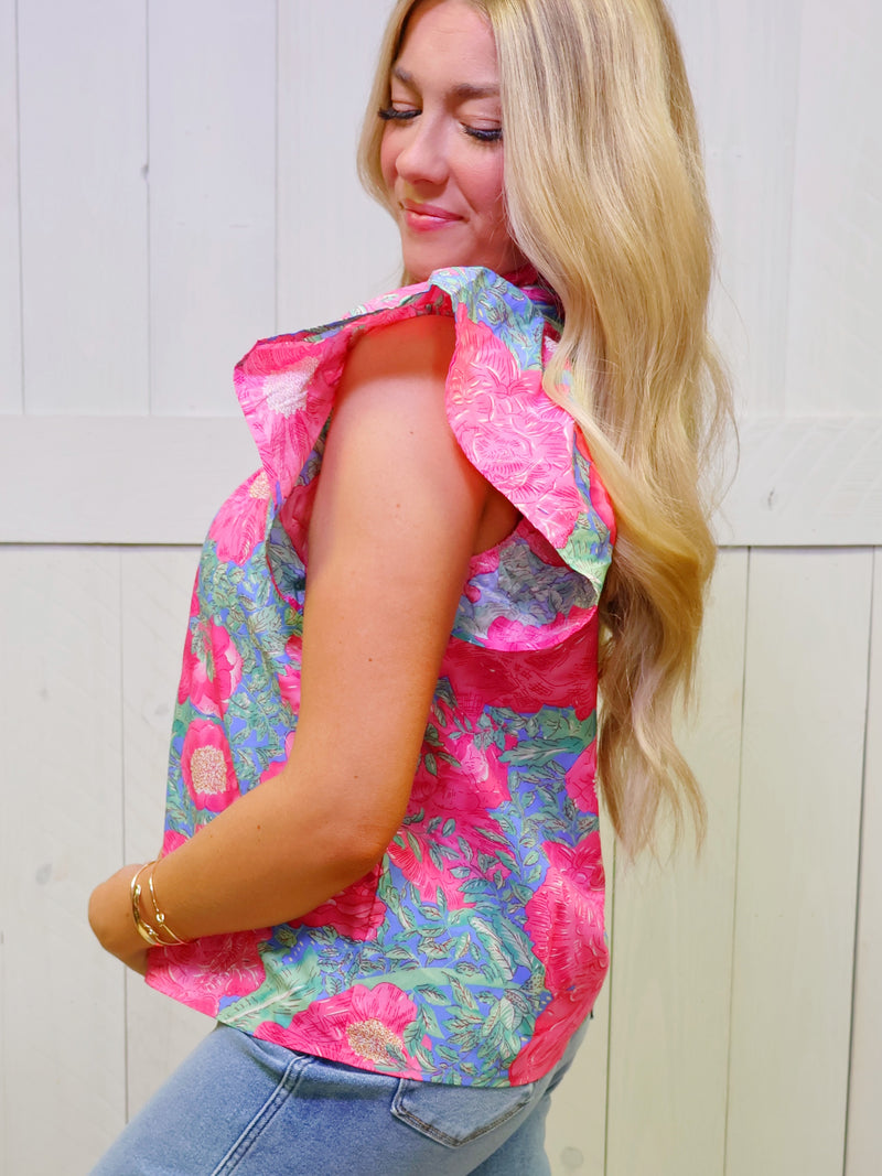 GiGiO Women’s Blue Smocked Neck Blouse Top