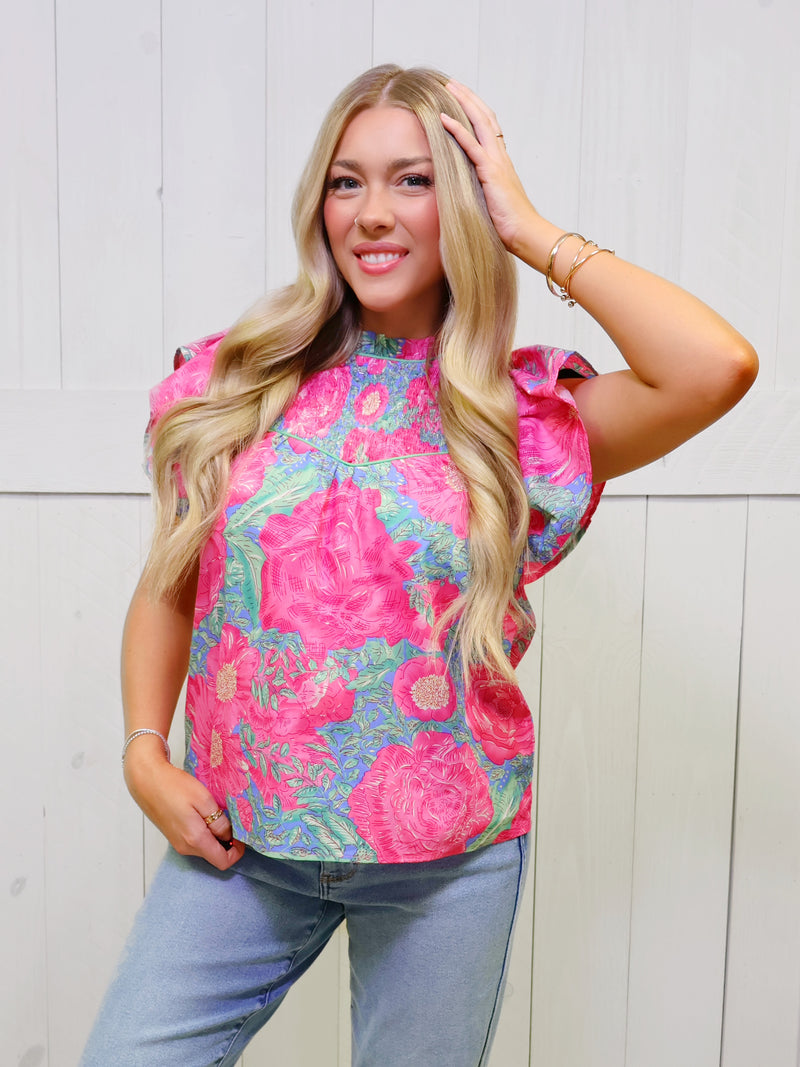 GiGiO Women’s Blue Smocked Neck Blouse Top