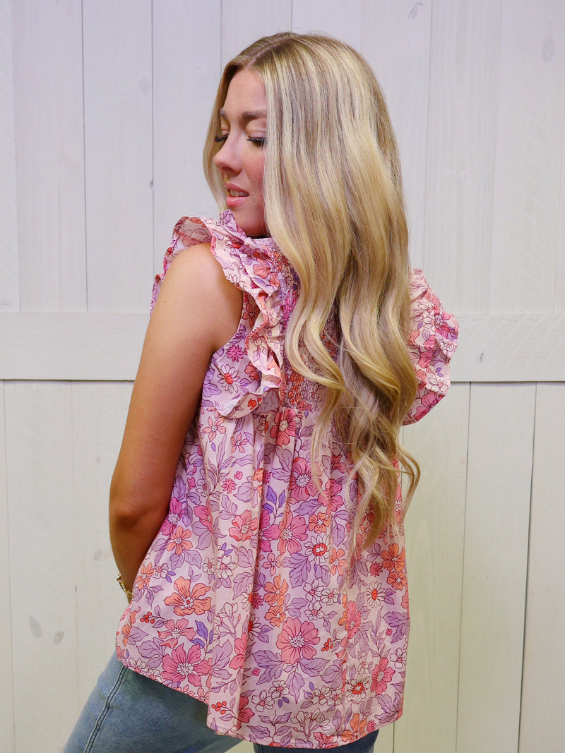 GiGiO Women’s Pink Floral Ruffle Sleeve Top