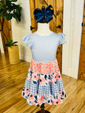 Girl’s Blue Mixed Print Ruffle Dress