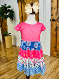 Girl’s Pink Mixed Pattern Ruffle Dress
