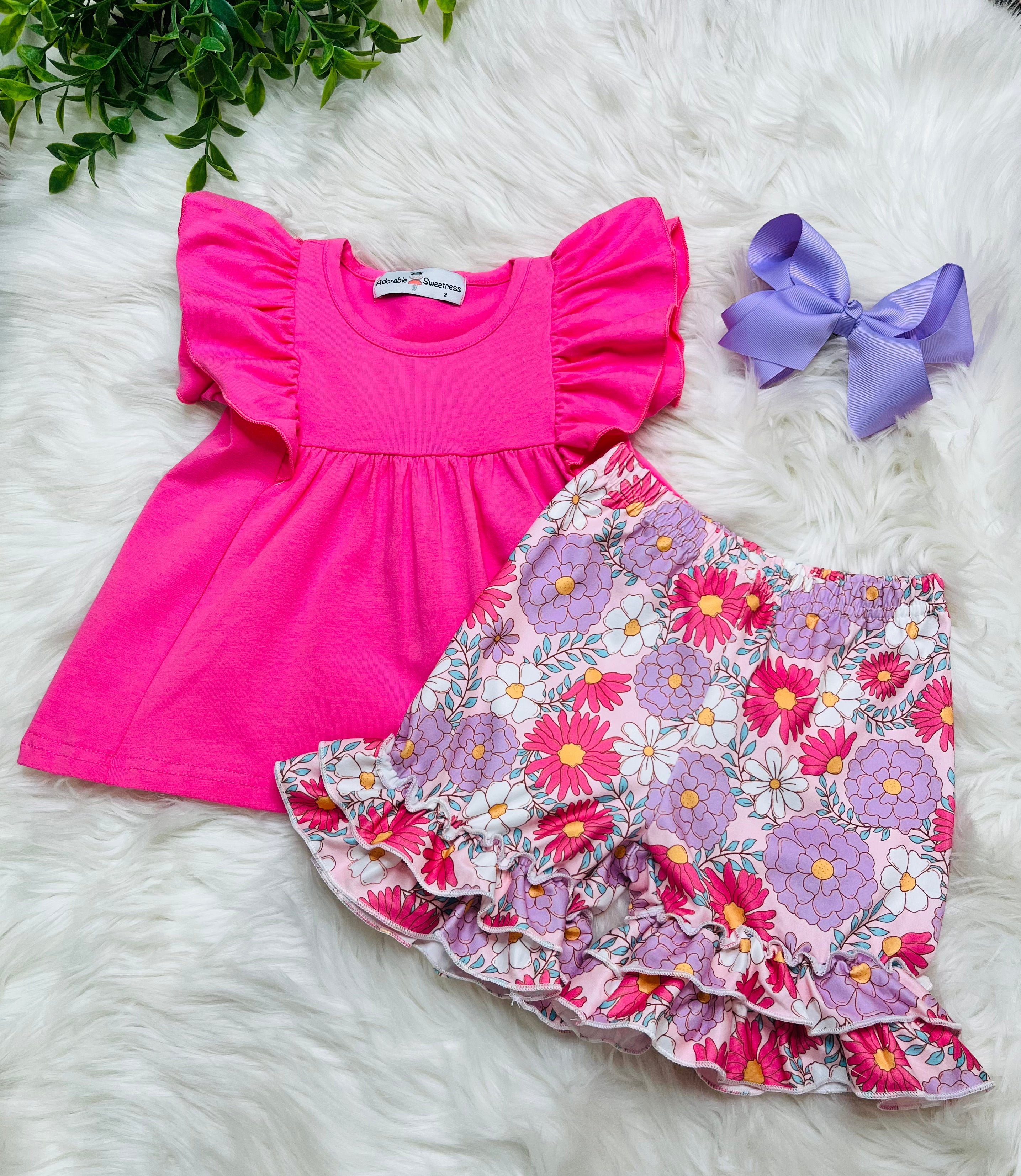 Girl’s Pink and Floral Shorts Outfit