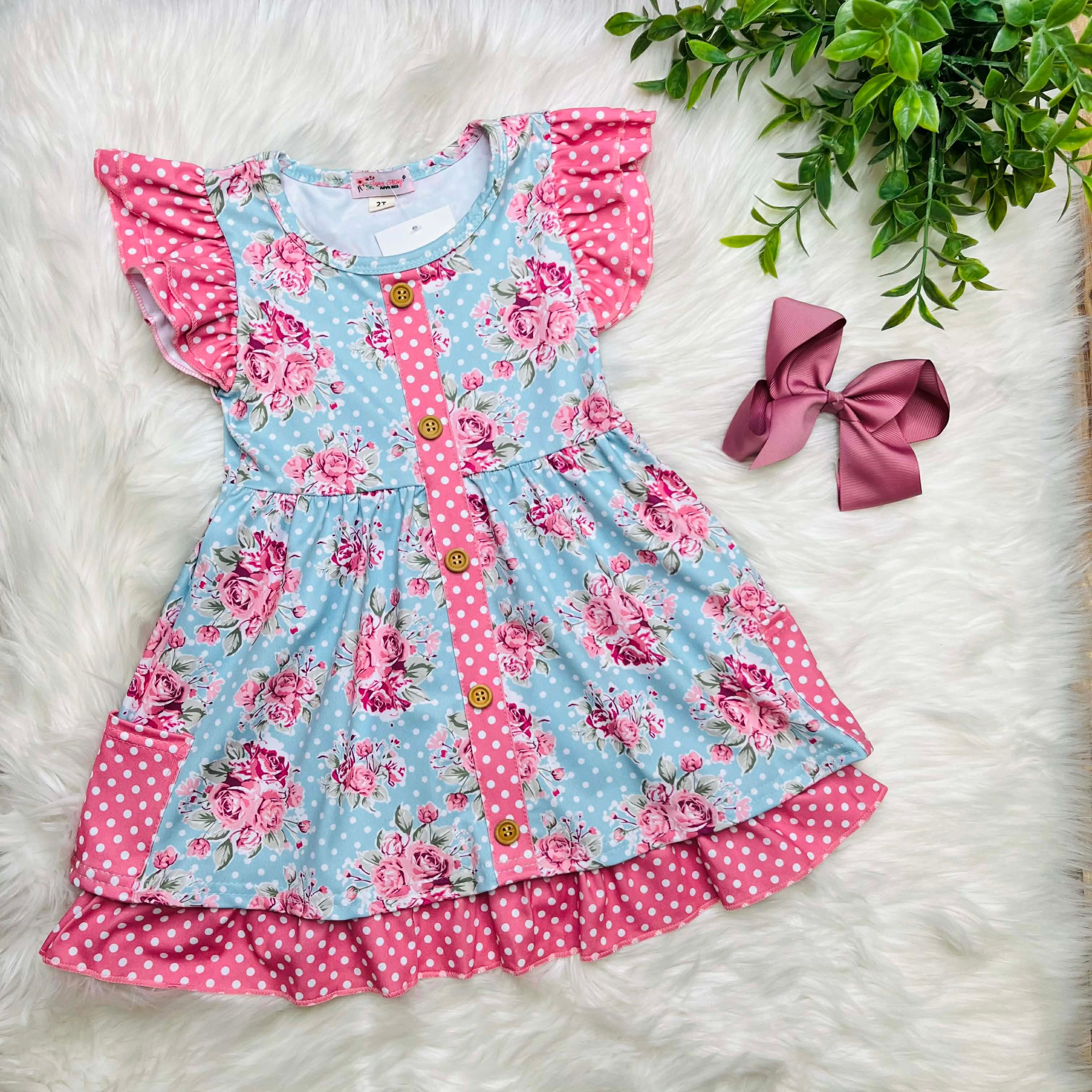 Girl’s Rose Floral Button Down Dress