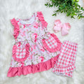 Girl’s Rose Floral Plaid Pocket Set