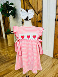 Girl’s strawberry embroidered pink stripe dress