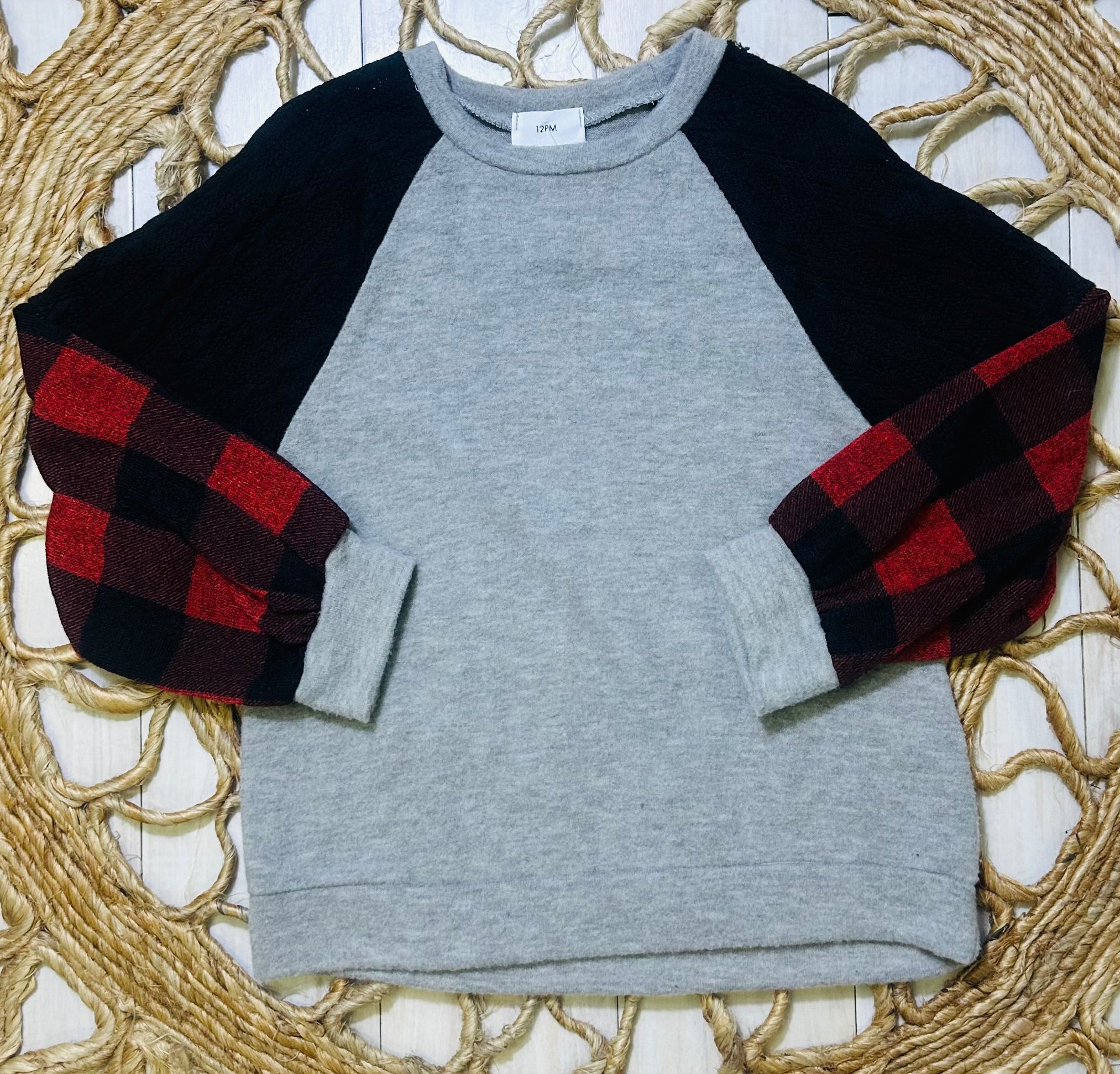 Girl’s 12PM Red Checkered Sleeve Top
