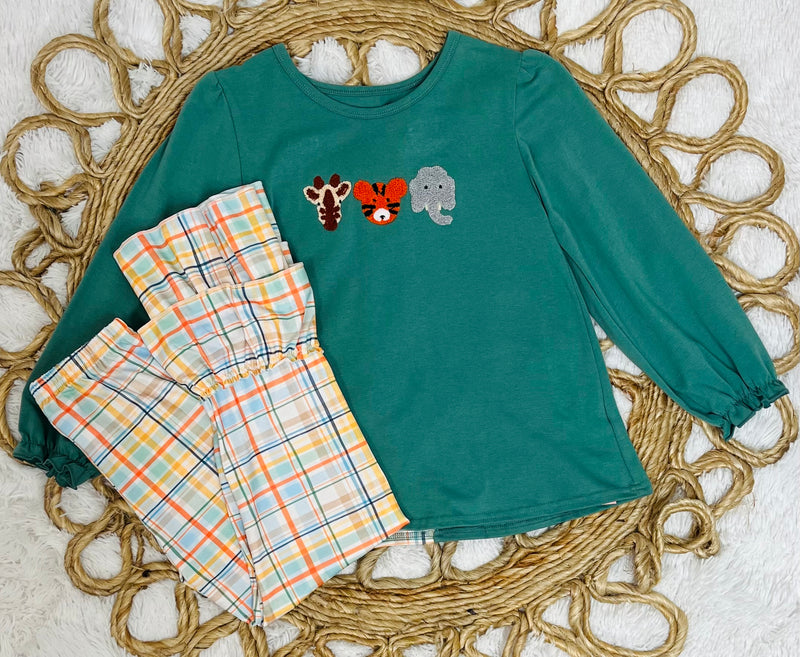 Girls Animal Plaid Set