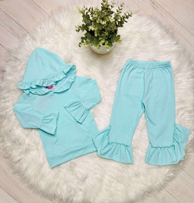 Girls Aqua Hooded Ruffle Outfit