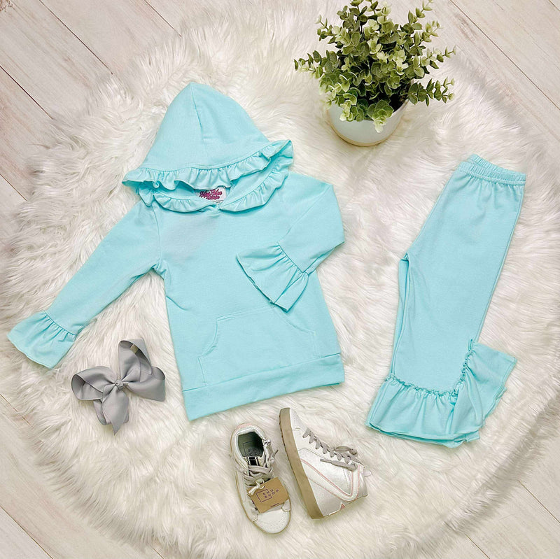 Girls Aqua Hooded Ruffle Outfit