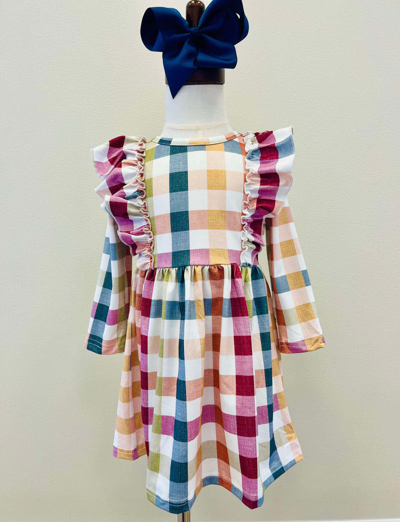 Girls Autumn Plaid Ruffle Dress