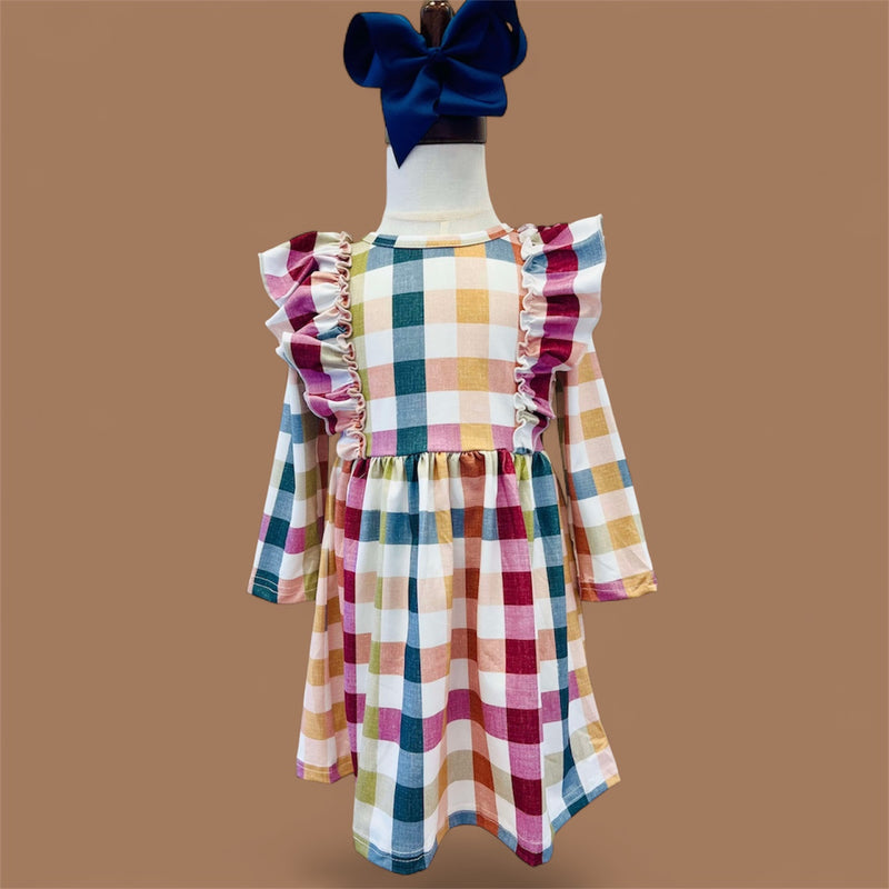 Girls Autumn Plaid Ruffle Dress