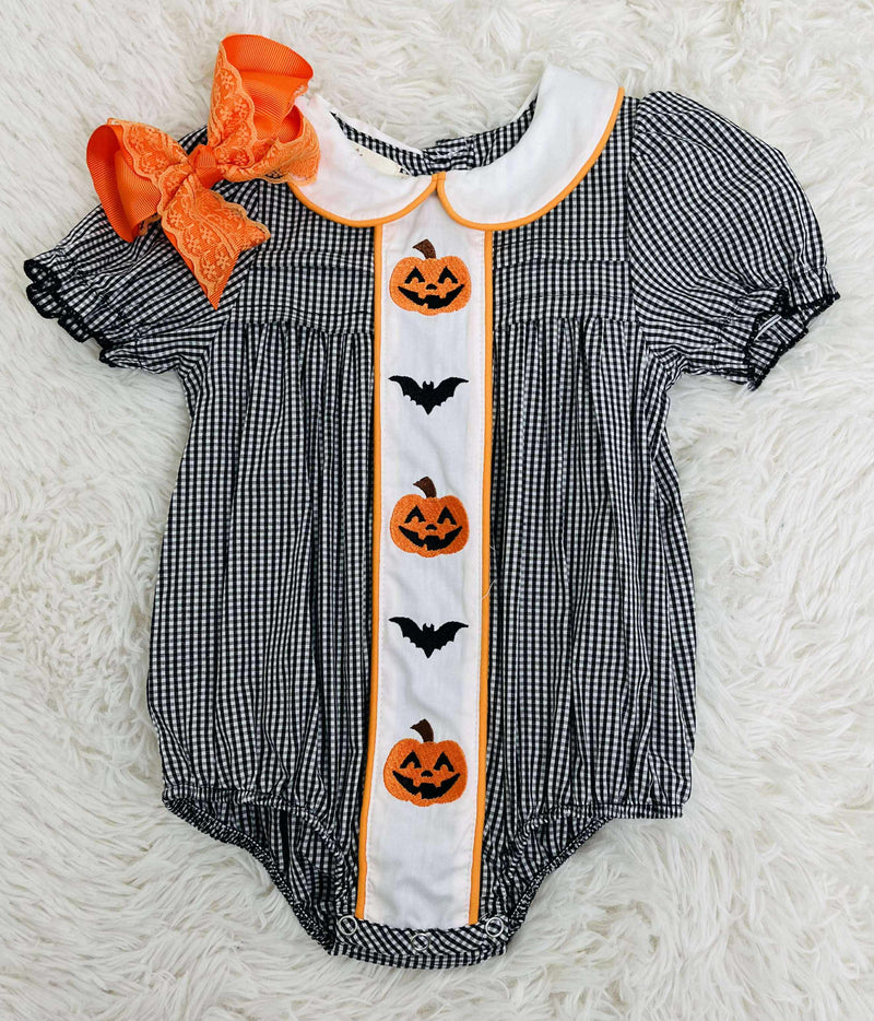 Girls Black Gingham bats and jacks bubble romper