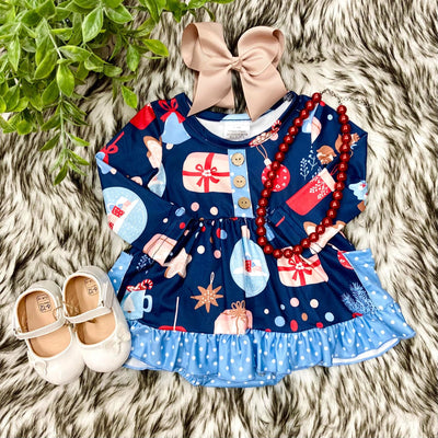 Girls Blue Christmas Bubble Dress