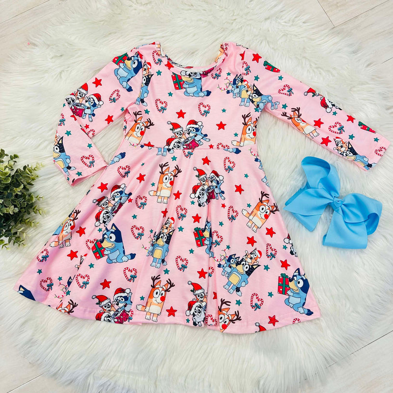 Girls Bluey Character Print Christmas Dress