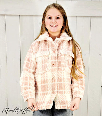 Girl's Blush Sherpa Shacket - Mini Mee Boutique